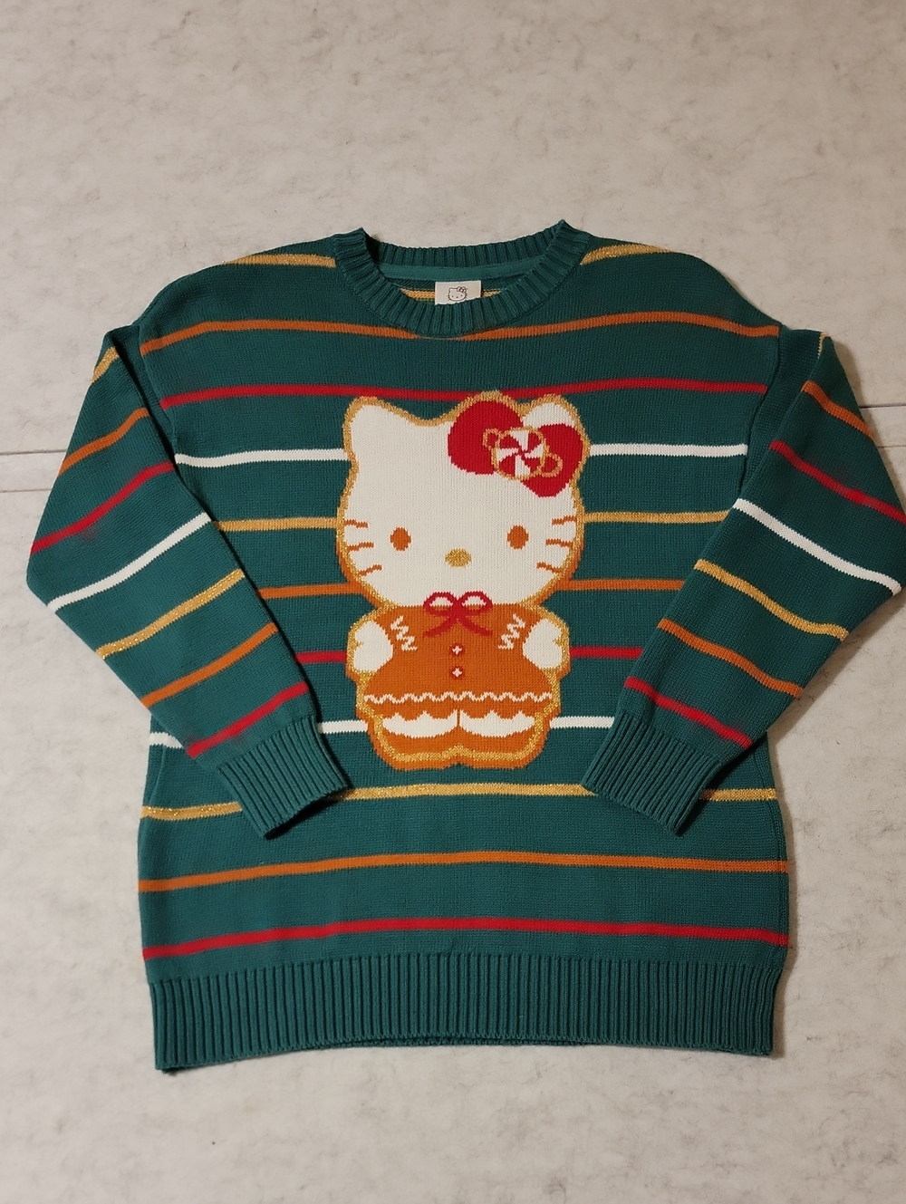 Hello Kitty Sanrio Gingerbread Holiday Sweater Striped Sparkles Girls Small